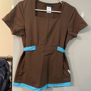Brown and Blue Scrub Top Cherokee Size XS